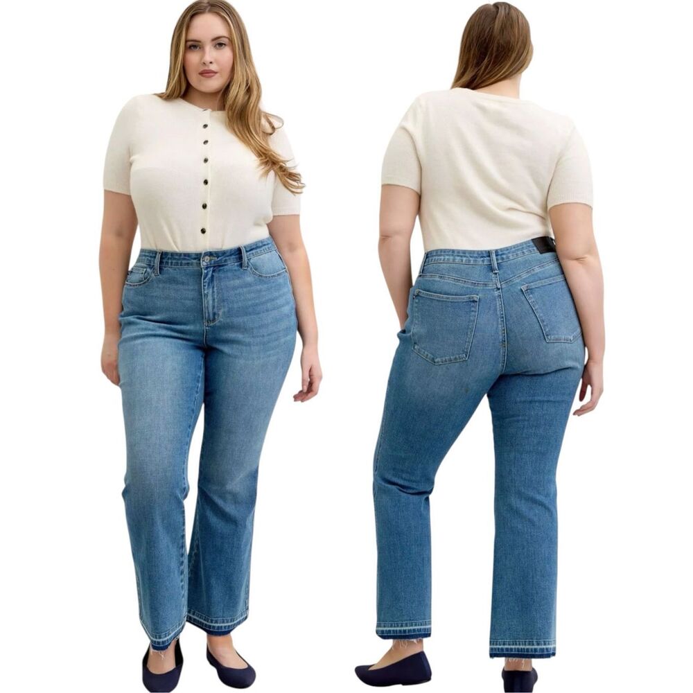 Judy Blue Mid Rise Bootcut Jeans Tummy Control Stretch Denim Raw Hem NWT - Picture 6 of 13